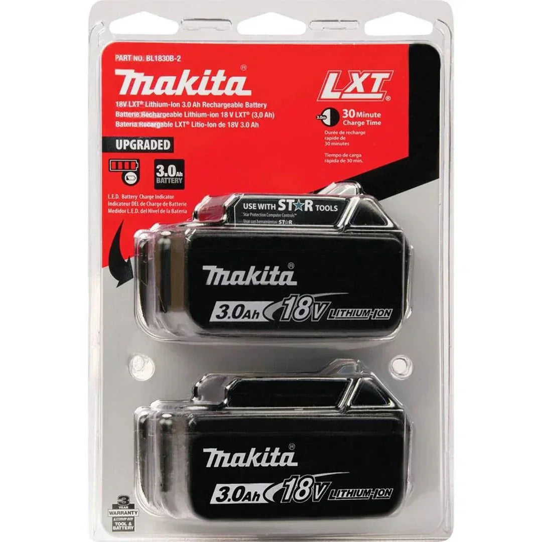 Makita BL1830B 18V LXT Lithium-Ion 3.0Ah Battery Pack – Twin Pack (Upgraded)
